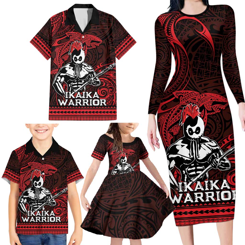 Hawaii Ikaika Warrior Family Matching Long Sleeve Bodycon Dress and Hawaiian Shirt Hawaiian Tribal Tattoo DT04 - Polynesian Pride