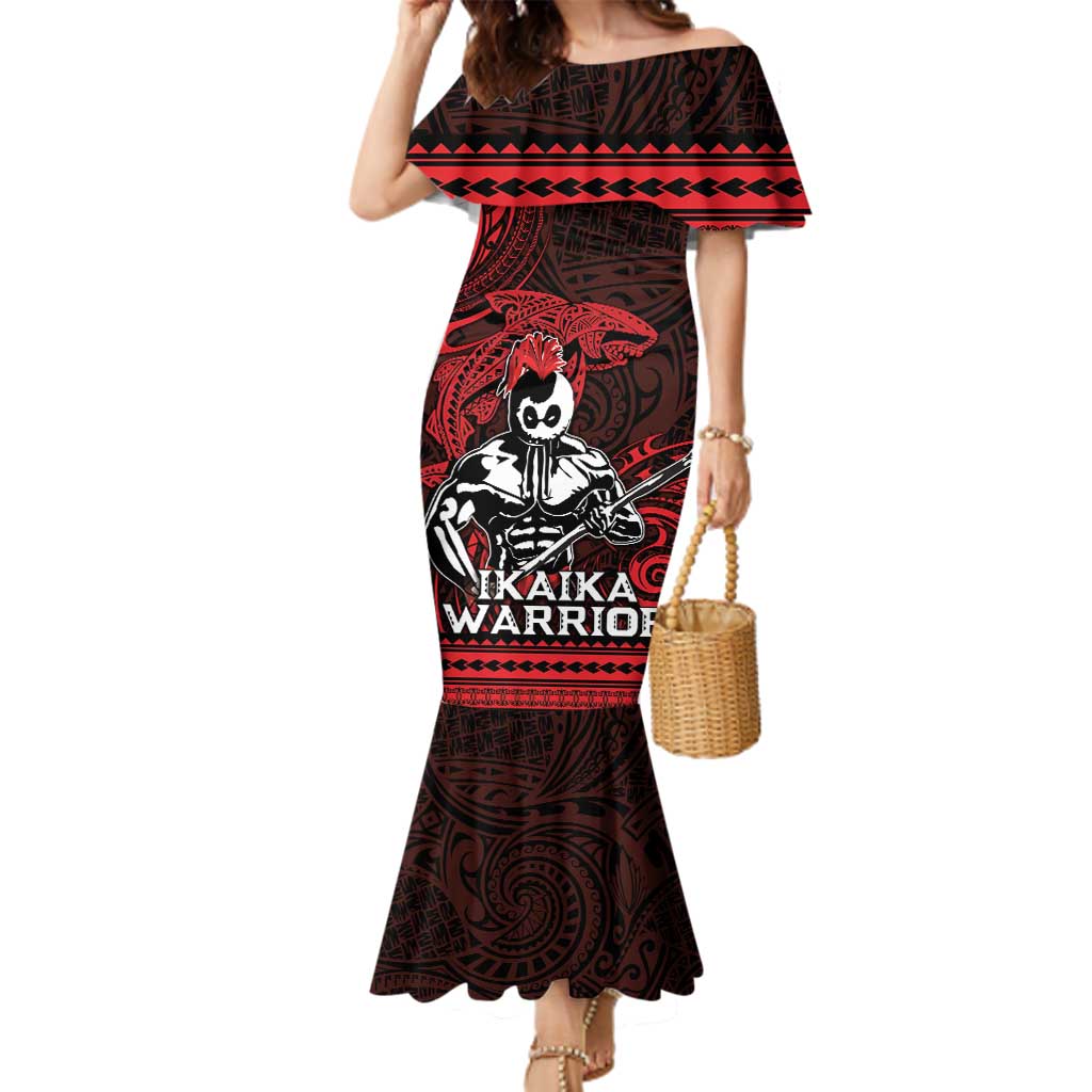 Hawaii Ikaika Warrior Family Matching Mermaid Dress and Hawaiian Shirt Hawaiian Tribal Tattoo DT04 Mom's Dress Red - Polynesian Pride