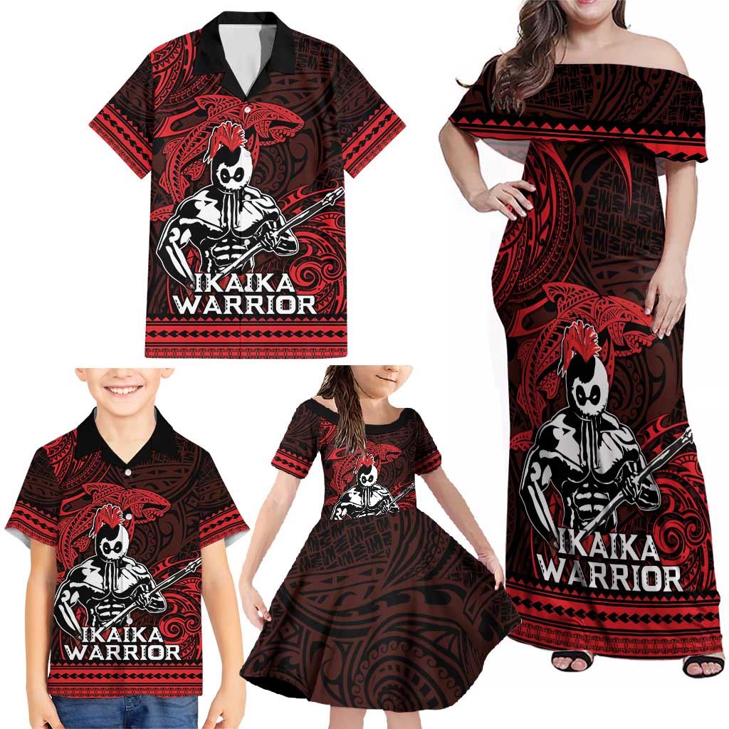 Hawaii Ikaika Warrior Family Matching Off Shoulder Maxi Dress and Hawaiian Shirt Hawaiian Tribal Tattoo DT04 - Polynesian Pride