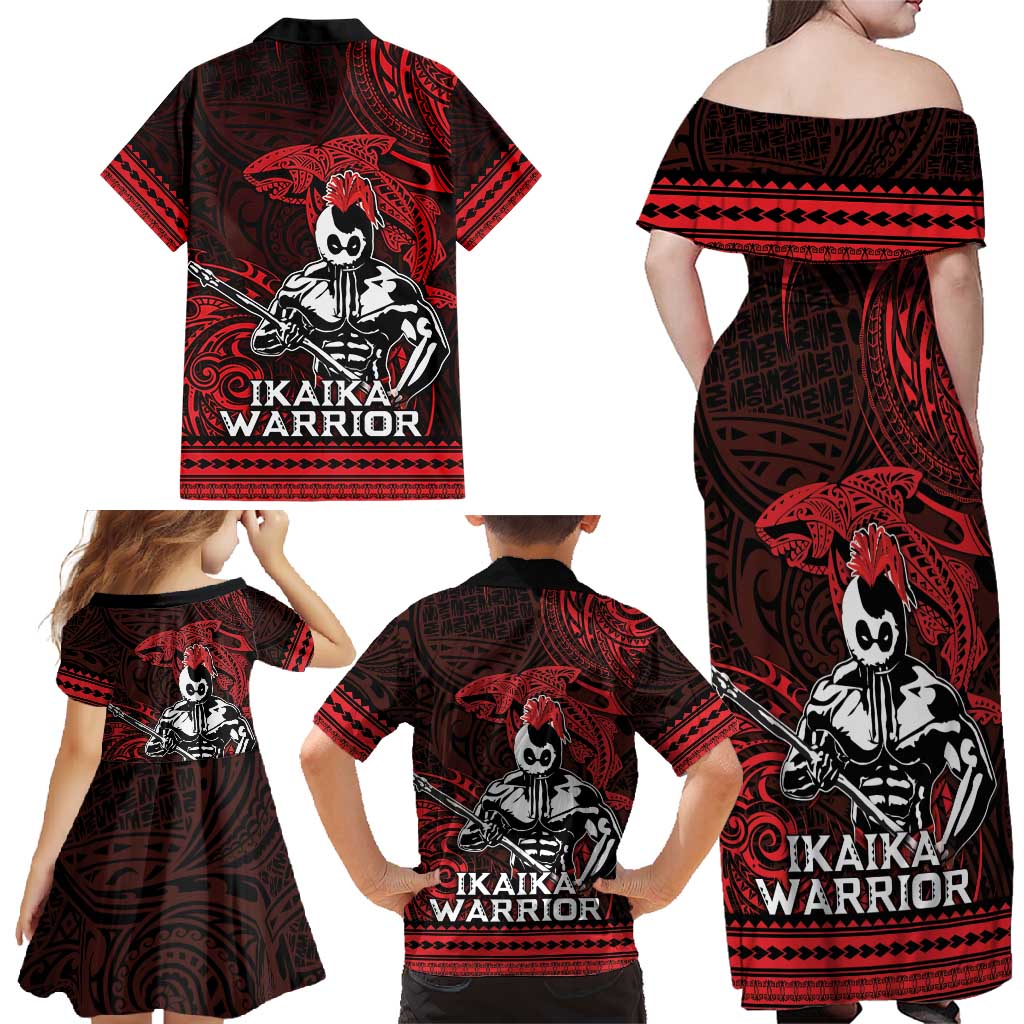 Hawaii Ikaika Warrior Family Matching Off Shoulder Maxi Dress and Hawaiian Shirt Hawaiian Tribal Tattoo DT04 - Polynesian Pride