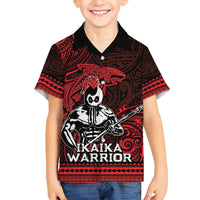 Hawaii Ikaika Warrior Family Matching Off Shoulder Short Dress and Hawaiian Shirt Hawaiian Tribal Tattoo DT04 Son's Shirt Red - Polynesian Pride