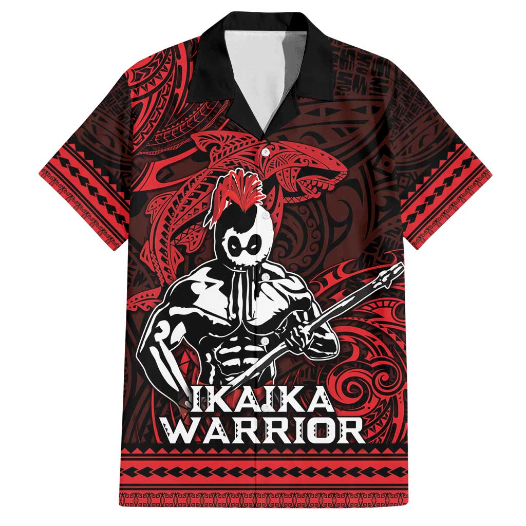 Hawaii Ikaika Warrior Family Matching Puletasi and Hawaiian Shirt Hawaiian Tribal Tattoo DT04 Dad's Shirt - Short Sleeve Red - Polynesian Pride