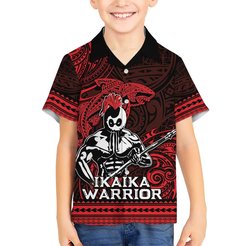 Hawaii Ikaika Warrior Family Matching Short Sleeve Bodycon Dress and Hawaiian Shirt Hawaiian Tribal Tattoo DT04 Son's Shirt Red - Polynesian Pride