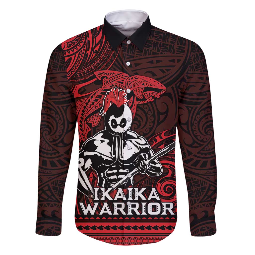 Hawaii Ikaika Warrior Family Matching Tank Maxi Dress and Hawaiian Shirt Hawaiian Tribal Tattoo DT04 Dad's Shirt - Long Sleeve Red - Polynesian Pride
