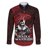 Hawaii Ikaika Warrior Family Matching Tank Maxi Dress and Hawaiian Shirt Hawaiian Tribal Tattoo DT04 Dad's Shirt - Long Sleeve Red - Polynesian Pride
