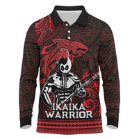Hawaii Ikaika Warrior Long Sleeve Polo Shirt Hawaiian Tribal Tattoo DT04 Red - Polynesian Pride