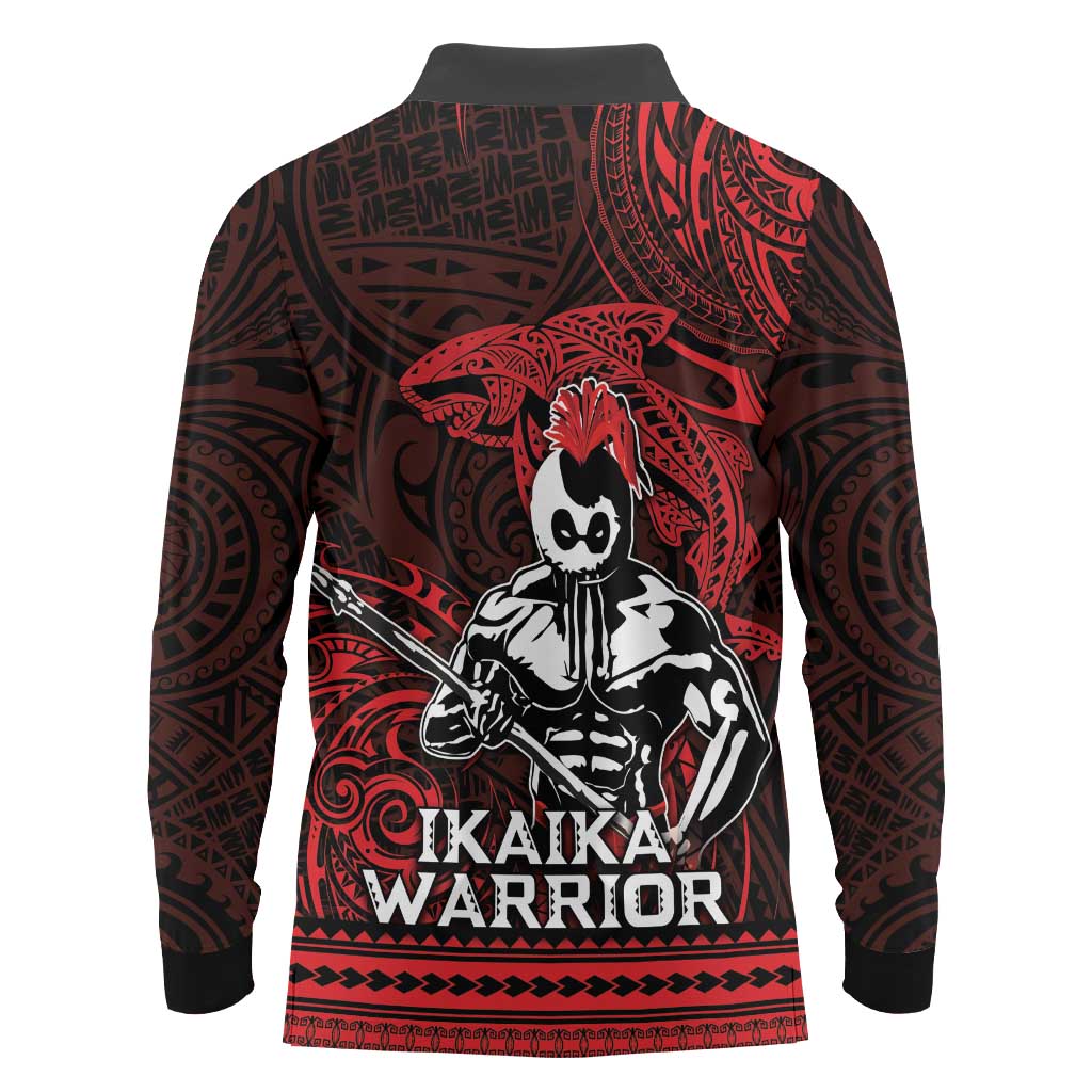 Hawaii Ikaika Warrior Long Sleeve Polo Shirt Hawaiian Tribal Tattoo DT04 - Polynesian Pride