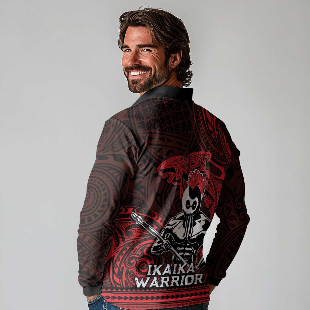 Hawaii Ikaika Warrior Long Sleeve Polo Shirt Hawaiian Tribal Tattoo DT04 - Polynesian Pride