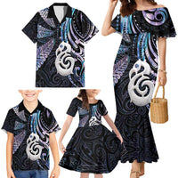 New Zealand Aotearoa Family Matching Mermaid Dress and Hawaiian Shirt Maori Hei Manaia Purple Paua Shell DT04 - Polynesian Pride