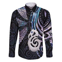 New Zealand Aotearoa Family Matching Off The Shoulder Long Sleeve Dress and Hawaiian Shirt Maori Hei Manaia Purple Paua Shell DT04 Dad's Shirt - Long Sleeve Purple - Polynesian Pride