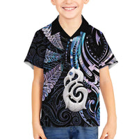 New Zealand Aotearoa Family Matching Off The Shoulder Long Sleeve Dress and Hawaiian Shirt Maori Hei Manaia Purple Paua Shell DT04 Son's Shirt Purple - Polynesian Pride