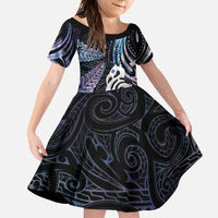 New Zealand Aotearoa Family Matching Off Shoulder Maxi Dress and Hawaiian Shirt Maori Hei Manaia Purple Paua Shell DT04 Daughter's Dress Purple - Polynesian Pride