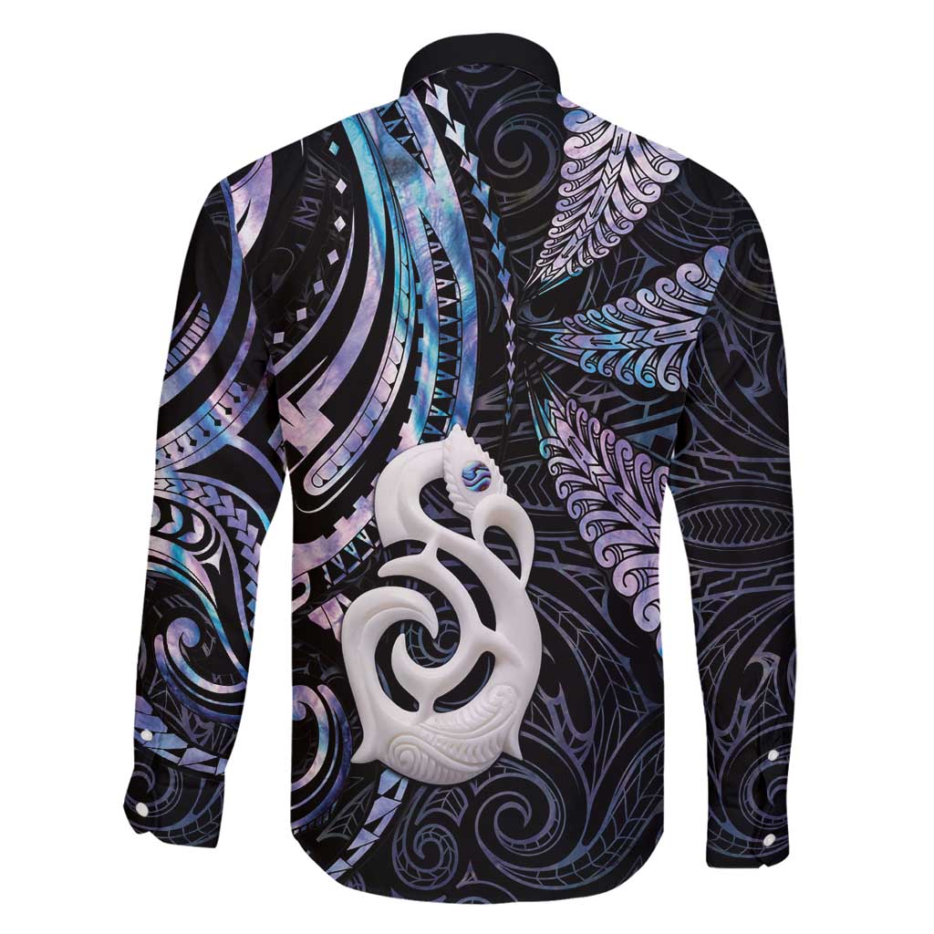 New Zealand Aotearoa Family Matching Off Shoulder Maxi Dress and Hawaiian Shirt Maori Hei Manaia Purple Paua Shell DT04 - Polynesian Pride