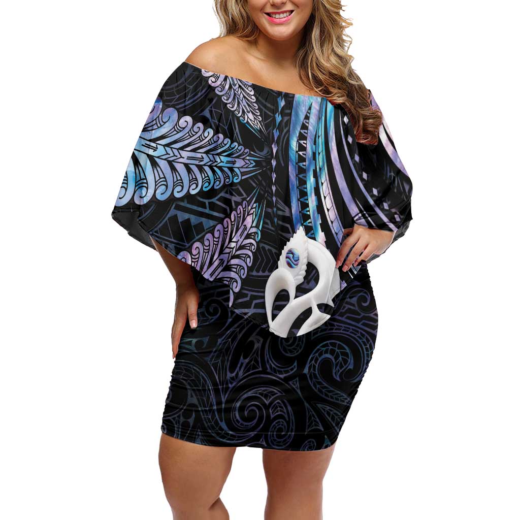 New Zealand Aotearoa Family Matching Off Shoulder Short Dress and Hawaiian Shirt Maori Hei Manaia Purple Paua Shell DT04 Mom's Dress Purple - Polynesian Pride