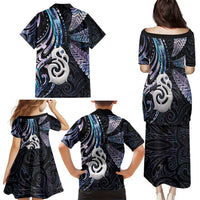 New Zealand Aotearoa Family Matching Puletasi and Hawaiian Shirt Maori Hei Manaia Purple Paua Shell DT04 - Polynesian Pride