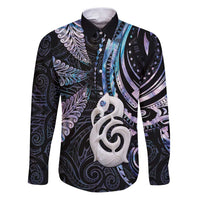 New Zealand Aotearoa Family Matching Puletasi and Hawaiian Shirt Maori Hei Manaia Purple Paua Shell DT04 Dad's Shirt - Long Sleeve Purple - Polynesian Pride
