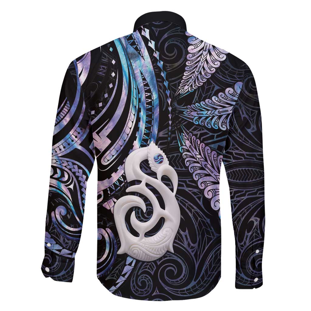 New Zealand Aotearoa Family Matching Short Sleeve Bodycon Dress and Hawaiian Shirt Maori Hei Manaia Purple Paua Shell DT04 - Polynesian Pride