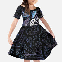 New Zealand Aotearoa Family Matching Summer Maxi Dress and Hawaiian Shirt Maori Hei Manaia Purple Paua Shell DT04 Daughter's Dress Purple - Polynesian Pride