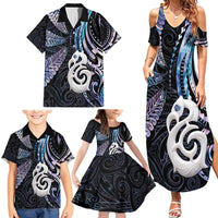 New Zealand Aotearoa Family Matching Summer Maxi Dress and Hawaiian Shirt Maori Hei Manaia Purple Paua Shell DT04 - Polynesian Pride