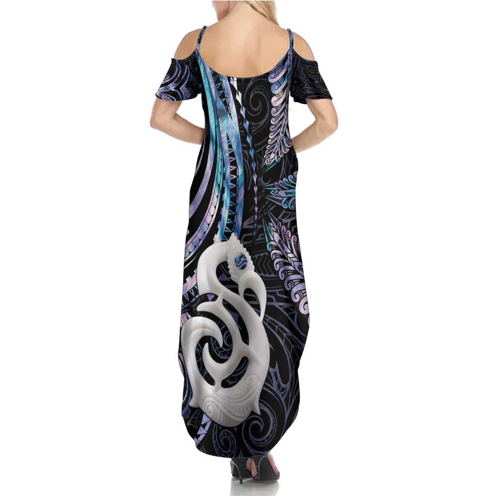 New Zealand Aotearoa Family Matching Summer Maxi Dress and Hawaiian Shirt Maori Hei Manaia Purple Paua Shell DT04 - Polynesian Pride
