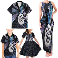 New Zealand Aotearoa Family Matching Tank Maxi Dress and Hawaiian Shirt Maori Hei Manaia Purple Paua Shell DT04 - Polynesian Pride