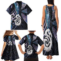 New Zealand Aotearoa Family Matching Tank Maxi Dress and Hawaiian Shirt Maori Hei Manaia Purple Paua Shell DT04 - Polynesian Pride