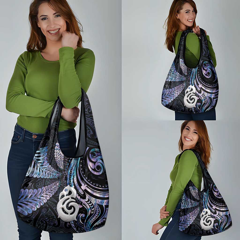New Zealand Aotearoa Grocery Bag Maori Hei Manaia Purple Paua Shell