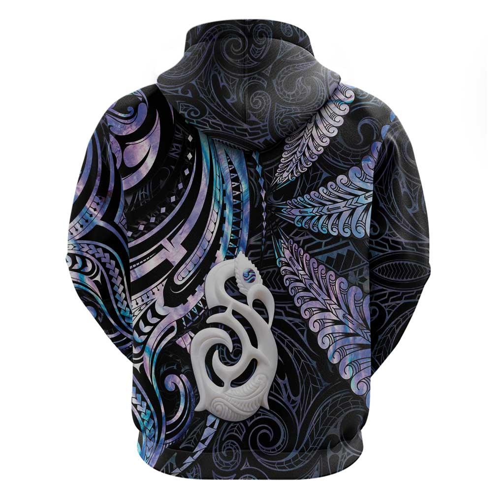 New Zealand Aotearoa Hoodie Maori Hei Manaia Purple Paua Shell