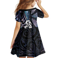 New Zealand Aotearoa Kid Short Sleeve Dress Maori Hei Manaia Purple Paua Shell