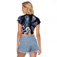 New Zealand Aotearoa Raglan Cropped T Shirt Maori Hei Manaia Purple Paua Shell