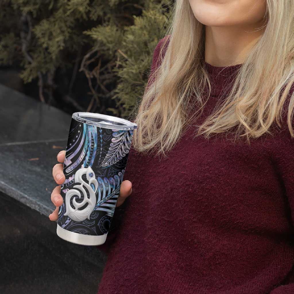 New Zealand Aotearoa Tumbler Cup Maori Hei Manaia Purple Paua Shell