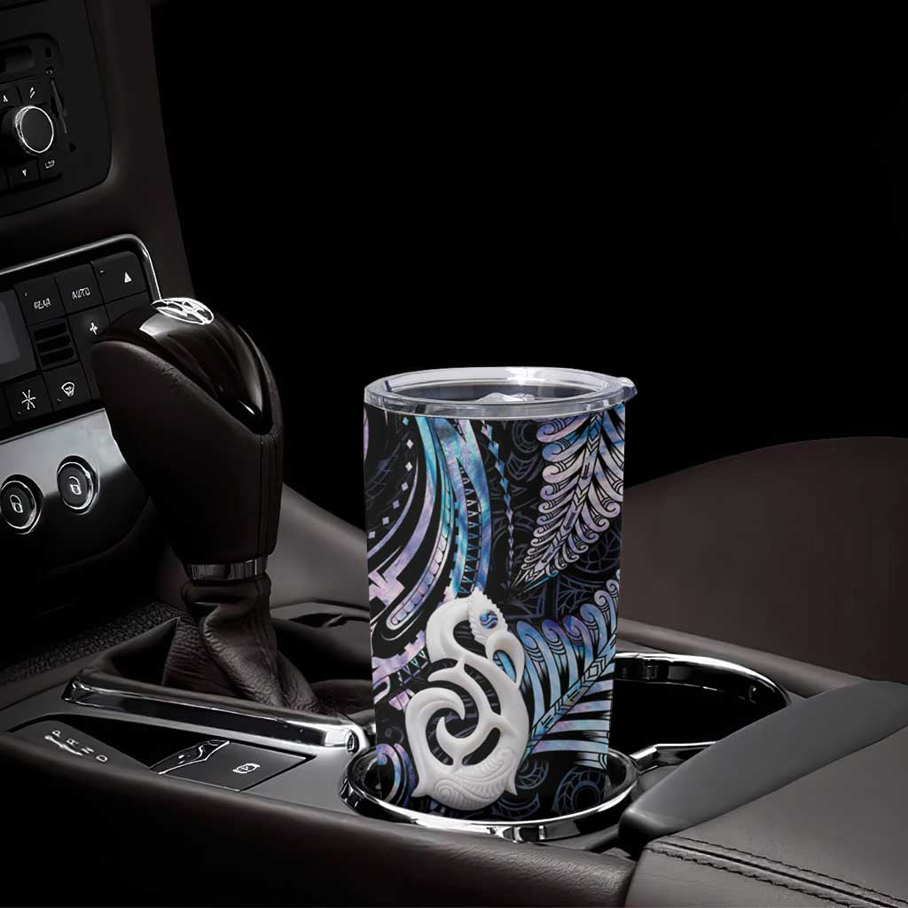 New Zealand Aotearoa Tumbler Cup Maori Hei Manaia Purple Paua Shell