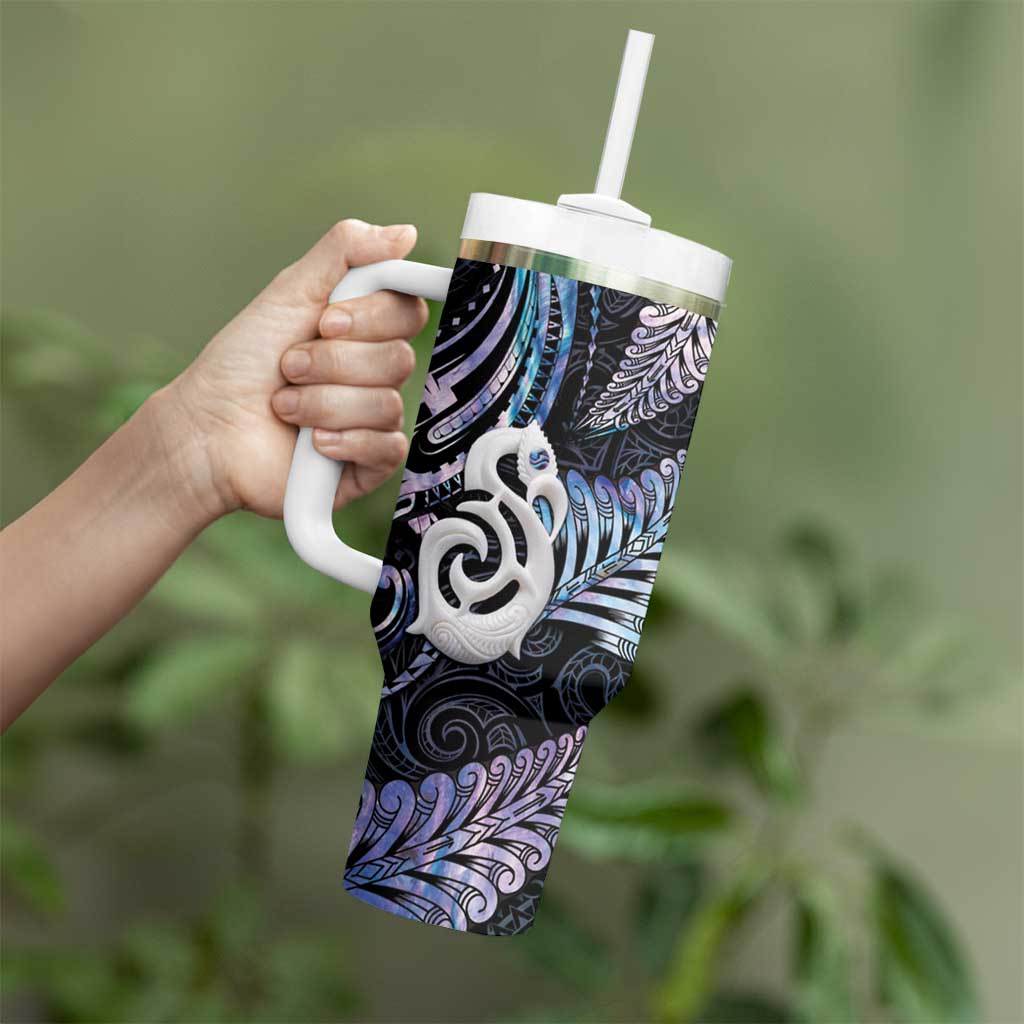 New Zealand Aotearoa Tumbler With Handle Maori Hei Manaia Purple Paua Shell