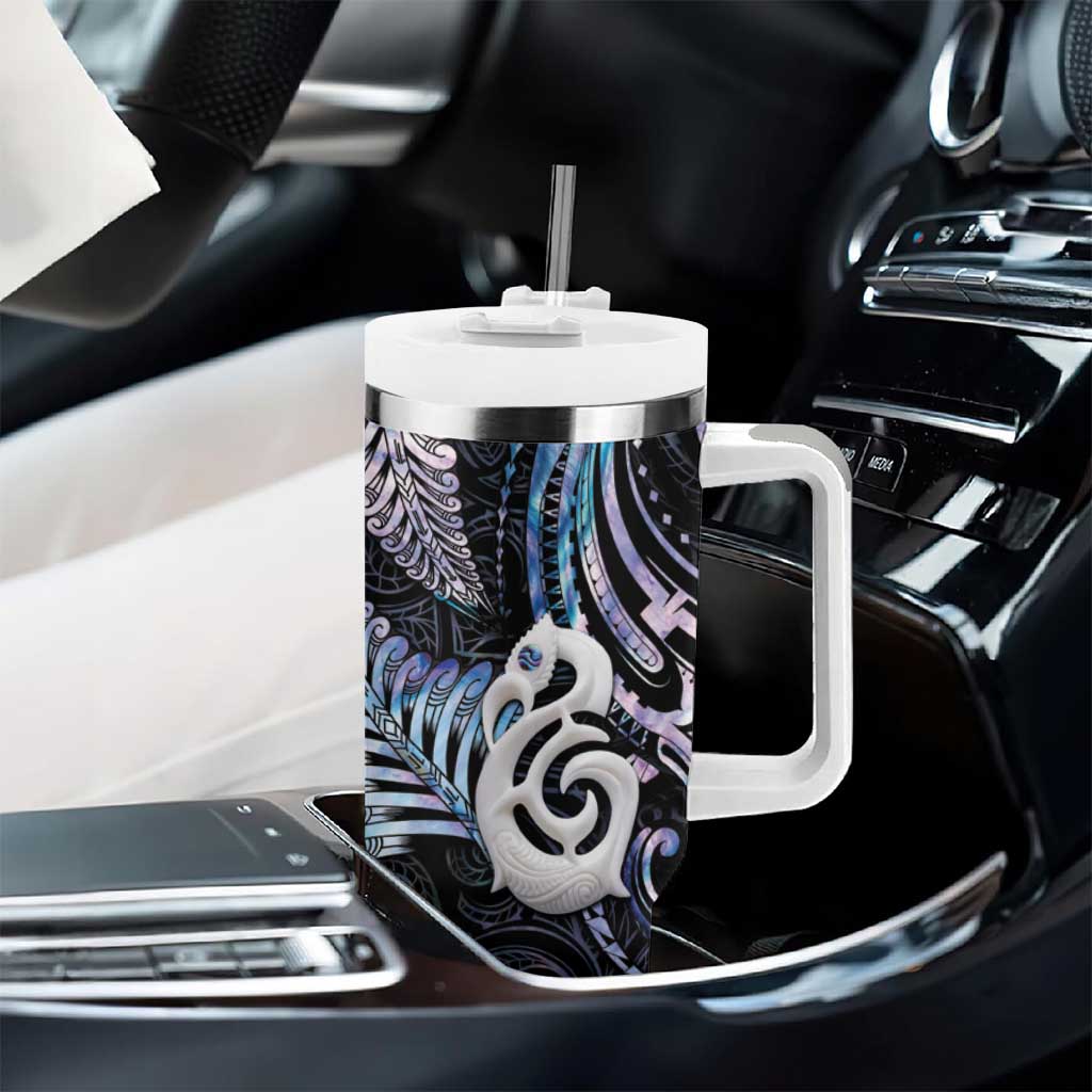 New Zealand Aotearoa Tumbler With Handle Maori Hei Manaia Purple Paua Shell