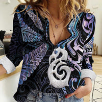 New Zealand Aotearoa Women Casual Shirt Maori Hei Manaia Purple Paua Shell DT04 Female Purple - Polynesian Pride
