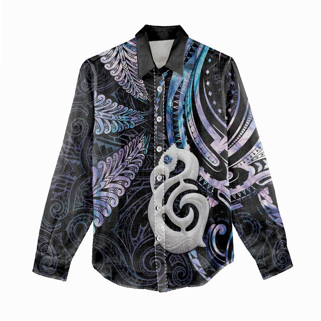 New Zealand Aotearoa Women Casual Shirt Maori Hei Manaia Purple Paua Shell DT04 - Polynesian Pride
