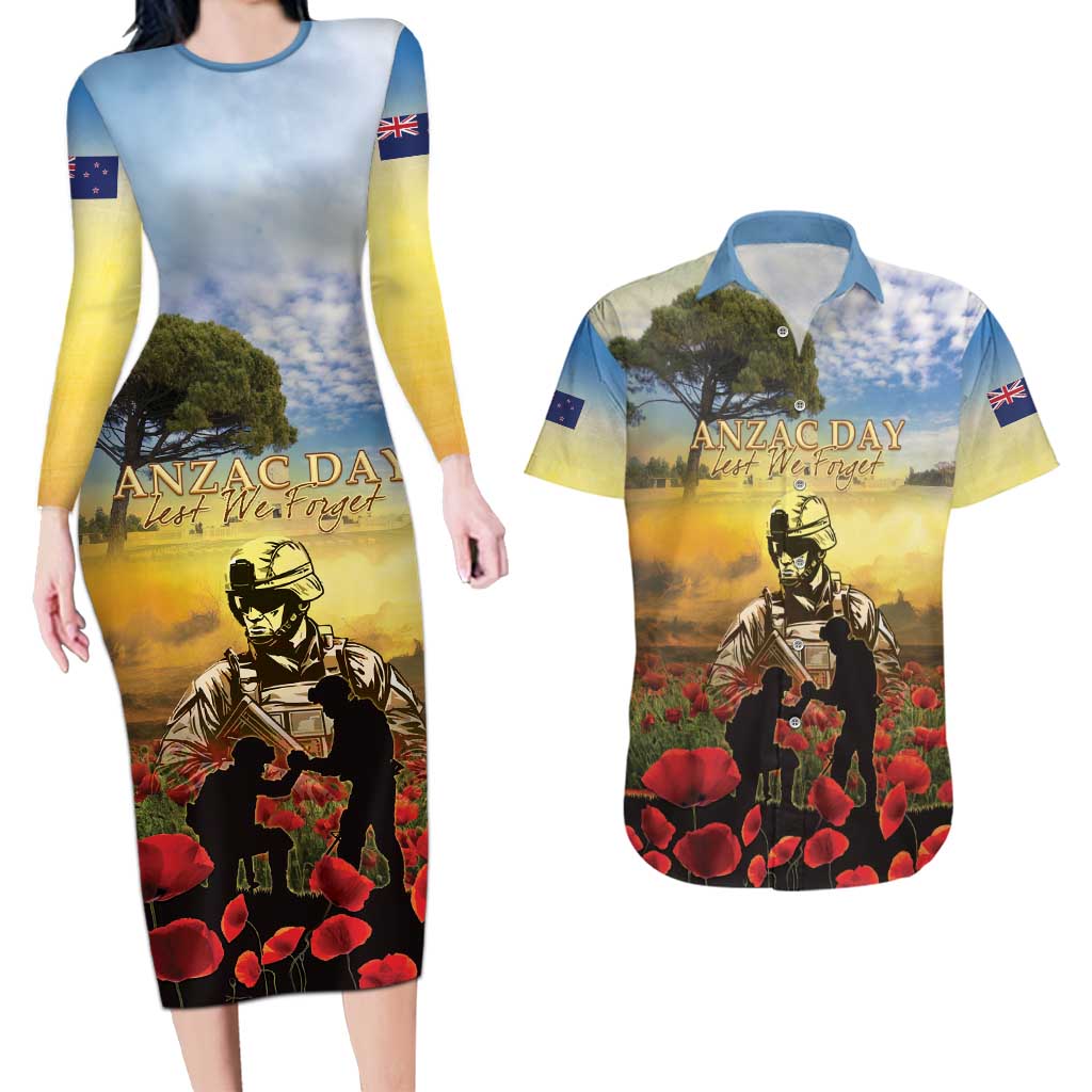 New Zealand ANZAC Day Couples Matching Long Sleeve Bodycon Dress and Hawaiian Shirt The Ode Remembrance And Poppy DT04 Yellow - Polynesian Pride
