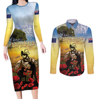 New Zealand ANZAC Day Couples Matching Long Sleeve Bodycon Dress and Long Sleeve Button Shirt The Ode Remembrance And Poppy DT04 Yellow - Polynesian Pride