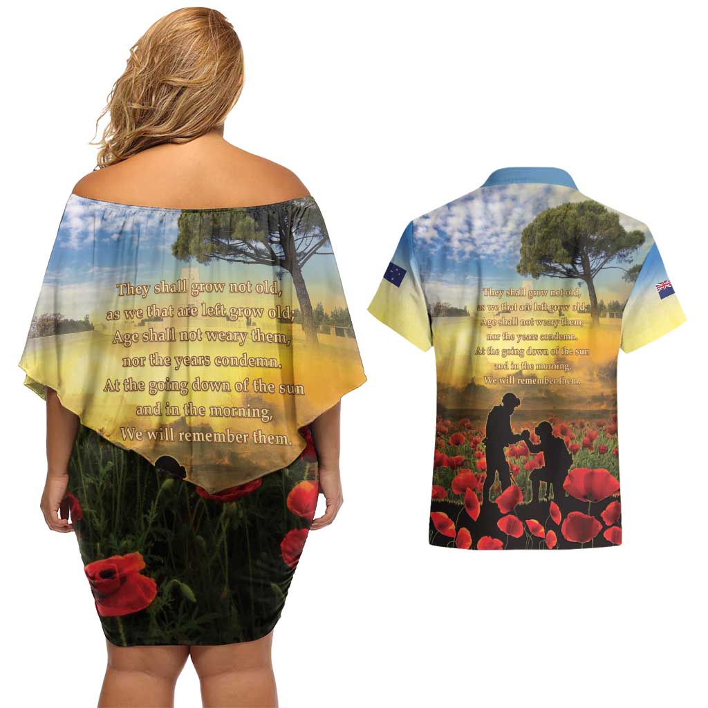 New Zealand ANZAC Day Couples Matching Off Shoulder Short Dress and Hawaiian Shirt The Ode Remembrance And Poppy DT04 - Polynesian Pride
