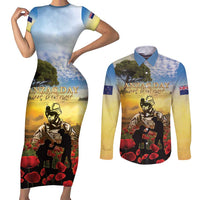 New Zealand ANZAC Day Couples Matching Short Sleeve Bodycon Dress and Long Sleeve Button Shirt The Ode Remembrance And Poppy DT04 Yellow - Polynesian Pride