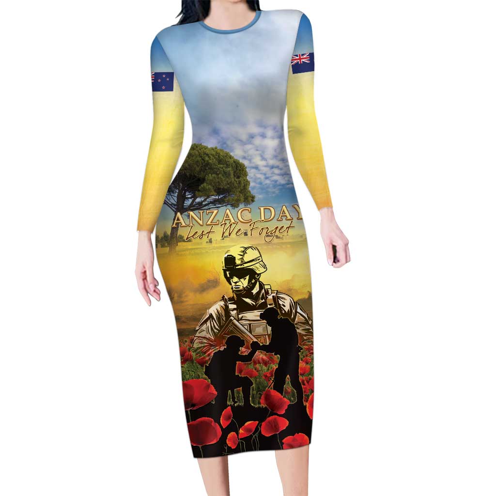 New Zealand ANZAC Day Family Matching Long Sleeve Bodycon Dress and Hawaiian Shirt The Ode Remembrance And Poppy DT04 Mom's Dress Yellow - Polynesian Pride