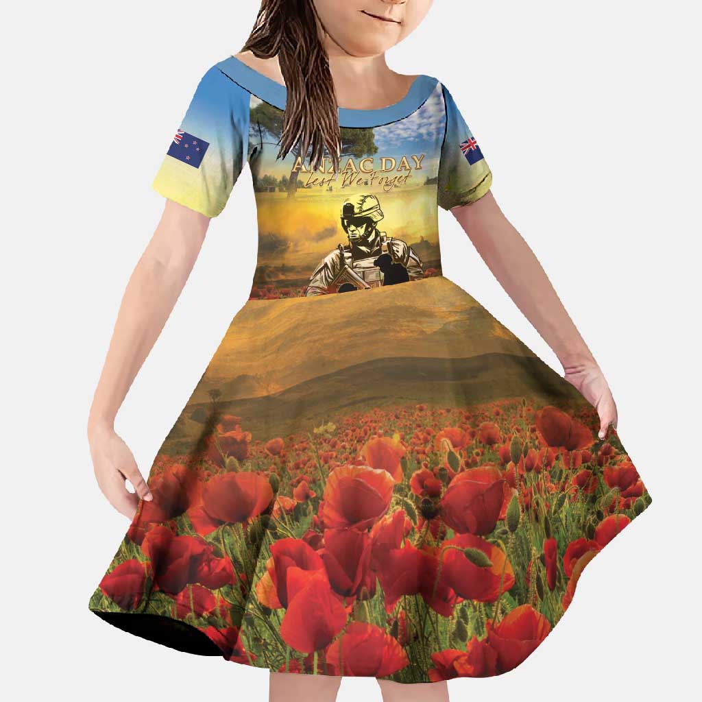 New Zealand ANZAC Day Family Matching Mermaid Dress and Hawaiian Shirt The Ode Remembrance And Poppy DT04 Daughter's Dress Yellow - Polynesian Pride