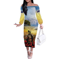 New Zealand ANZAC Day Family Matching Off The Shoulder Long Sleeve Dress and Hawaiian Shirt The Ode Remembrance And Poppy DT04 Mom's Dress Yellow - Polynesian Pride
