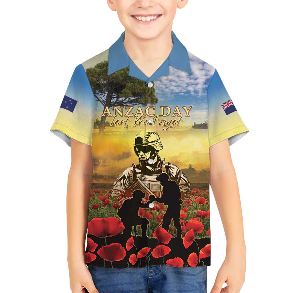 New Zealand ANZAC Day Family Matching Off Shoulder Short Dress and Hawaiian Shirt The Ode Remembrance And Poppy DT04 Son's Shirt Yellow - Polynesian Pride