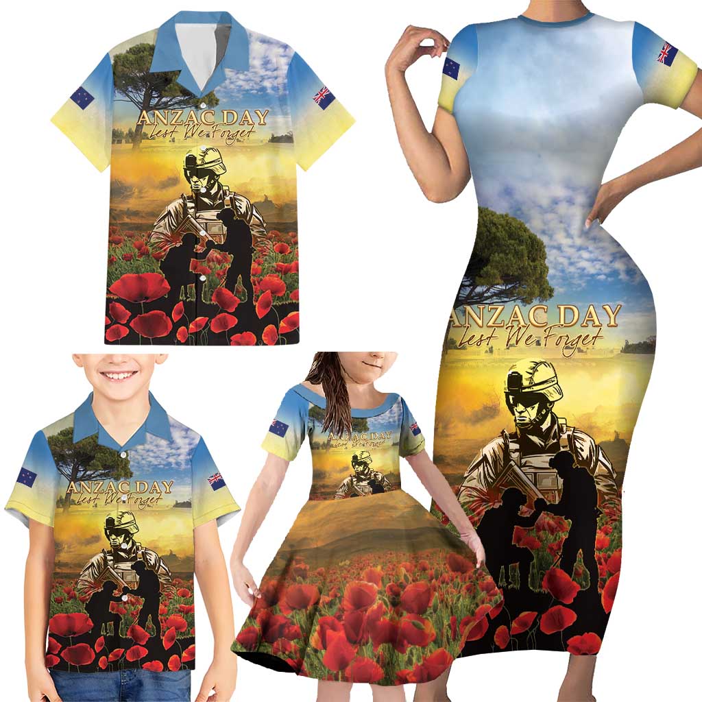 New Zealand ANZAC Day Family Matching Short Sleeve Bodycon Dress and Hawaiian Shirt The Ode Remembrance And Poppy DT04 - Polynesian Pride