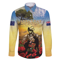 New Zealand ANZAC Day Family Matching Tank Maxi Dress and Hawaiian Shirt The Ode Remembrance And Poppy DT04 Dad's Shirt - Long Sleeve Yellow - Polynesian Pride