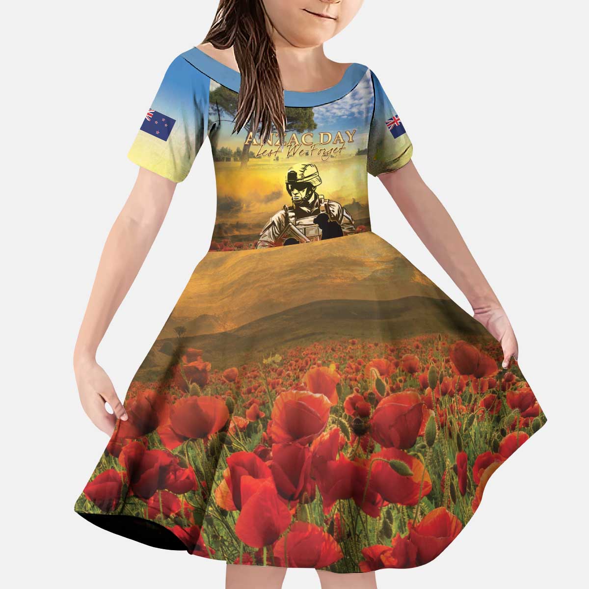 New Zealand ANZAC Day Kid Short Sleeve Dress The Ode Remembrance And Poppy
