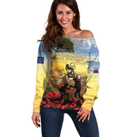 New Zealand ANZAC Day Off Shoulder Sweater The Ode Remembrance And Poppy DT04 Women Yellow - Polynesian Pride