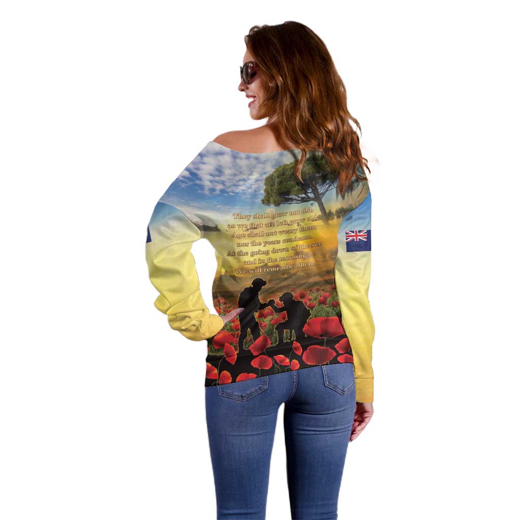 New Zealand ANZAC Day Off Shoulder Sweater The Ode Remembrance And Poppy DT04 - Polynesian Pride