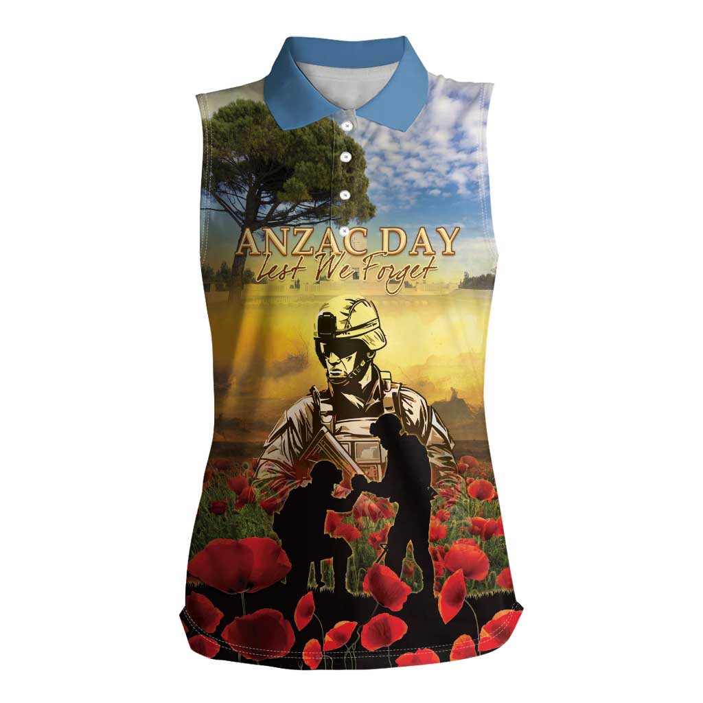 New Zealand ANZAC Day Women Sleeveless Polo Shirt The Ode Remembrance And Poppy